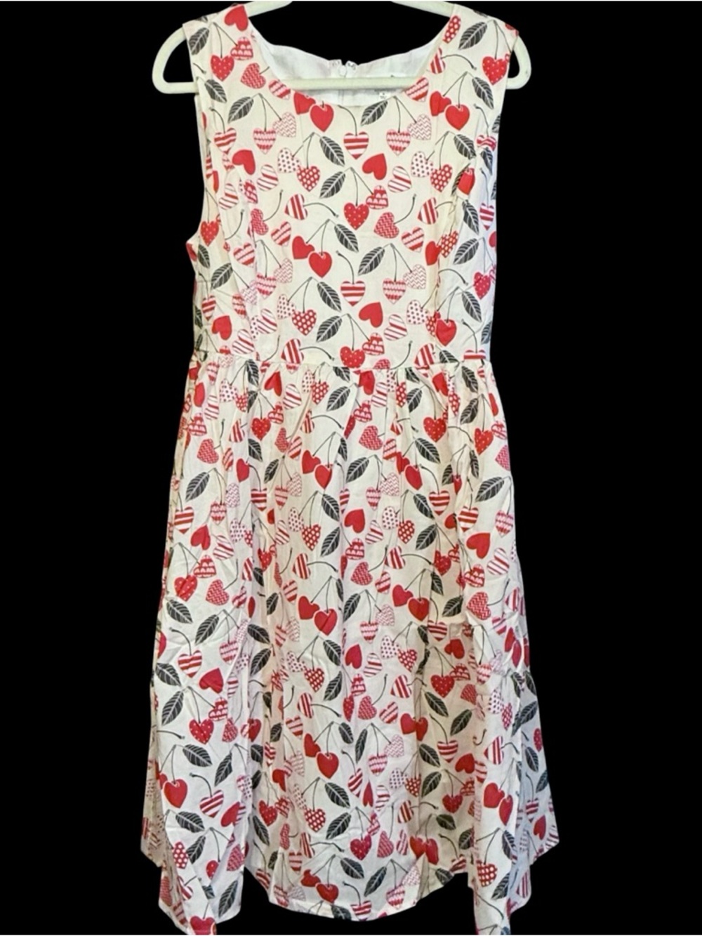 Vintage Vibe Retro Red Hearts Cherries Print Cotton Dress NWT